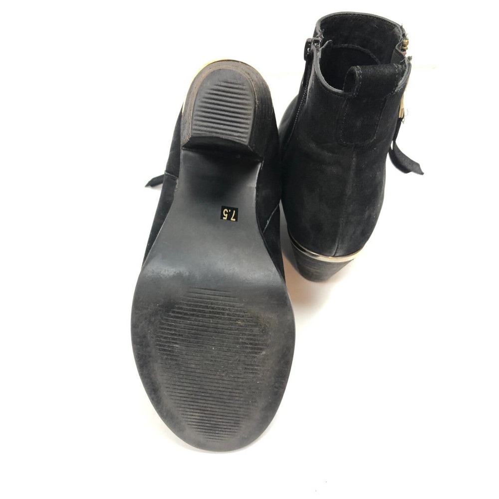 Steve Madden Boots Black Suede Leather Bootie Wood Block Heel 7.5 Gold‎ Details - Picture 8 of 11